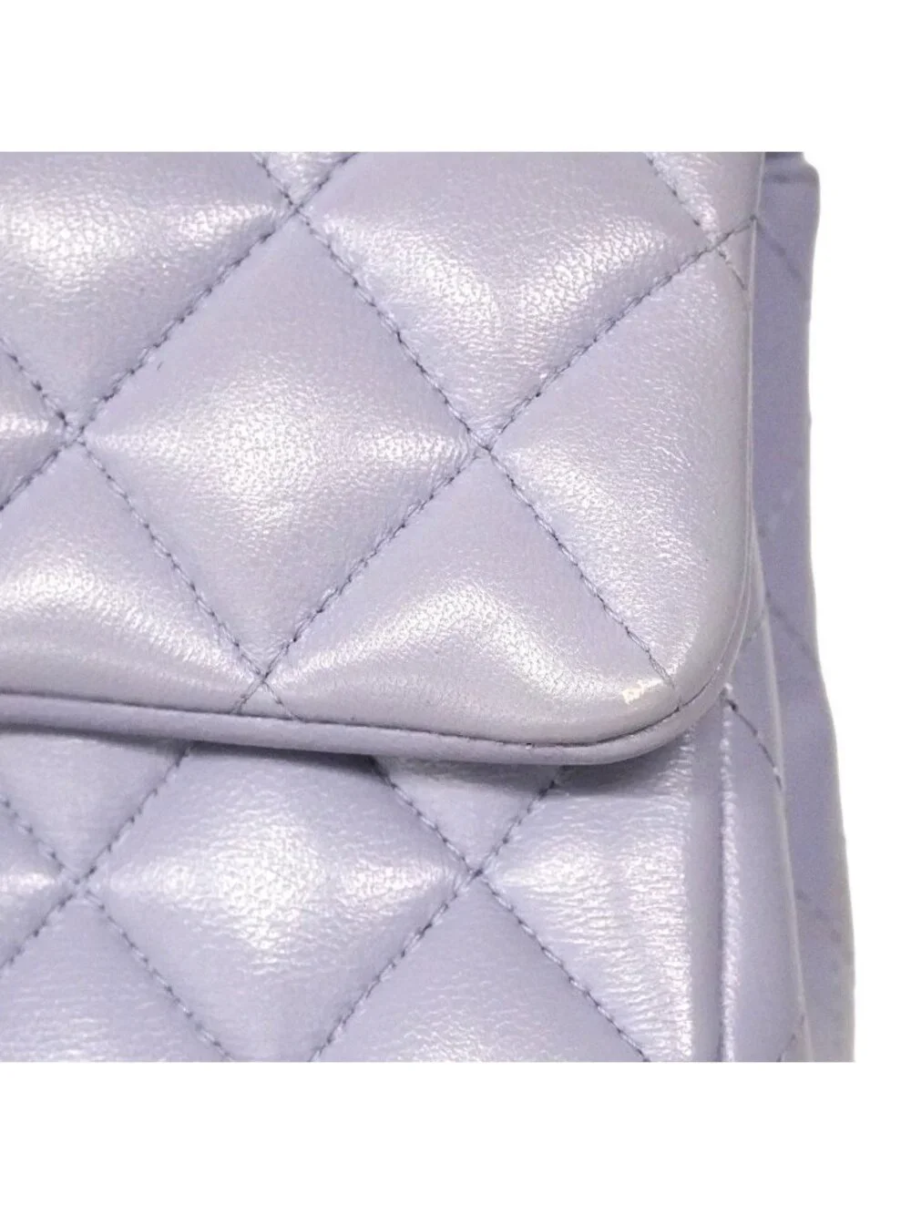 Chanel Shoulder Bag Quilted Top Handle Lambskin Purple Champagne Gold 2-Way Back